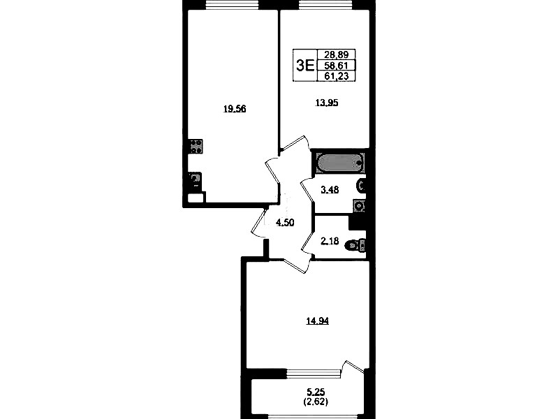 2-комнатная квартира 61.23 м², 2/10 эт., ЖК «UP! Квартал Новый Московский»